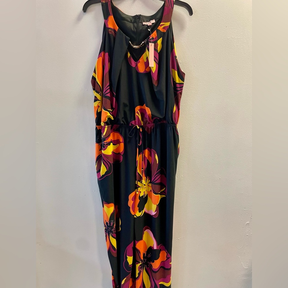 Floral Print Sleeveless Jumpsuit Black and Multicolor